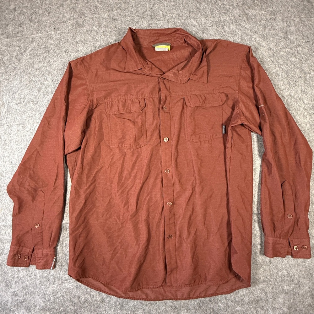 Columbia Button Down Men XL Rust Orange Omni-Wick Roll-Tab Sleeve Hiking Shirt